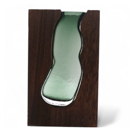 Szklany Wazon w Ciemnym Drewnie Tungowym - 14.5x5x23 cm